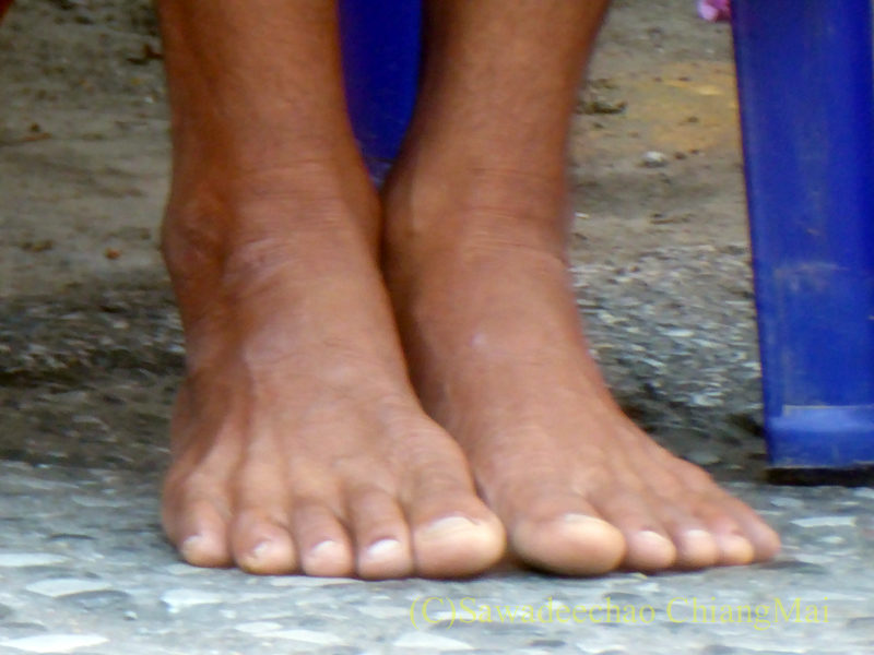 チェンマイ元旦朝の特別托鉢での僧侶の足