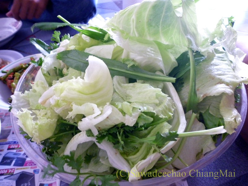 チェンマイの友人宅で食べたノムセン・ミエン・プラートゥーの生野菜