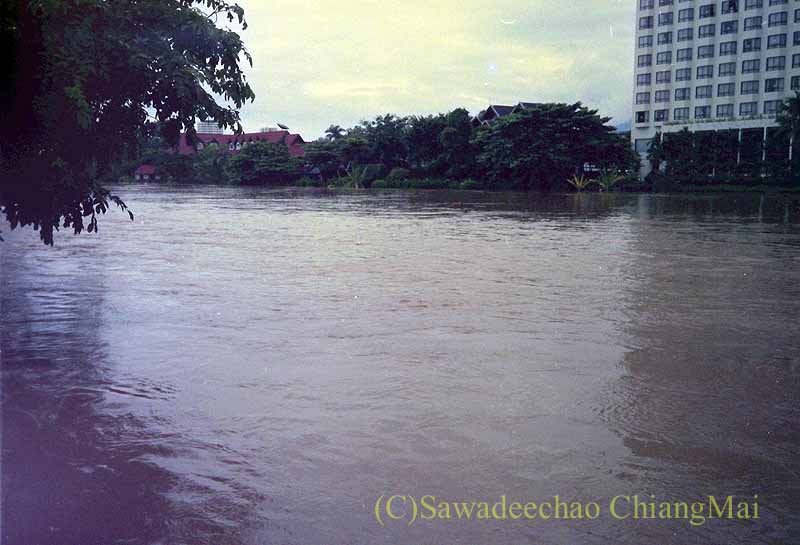 1994年の大洪水寸前のピン川とホテル